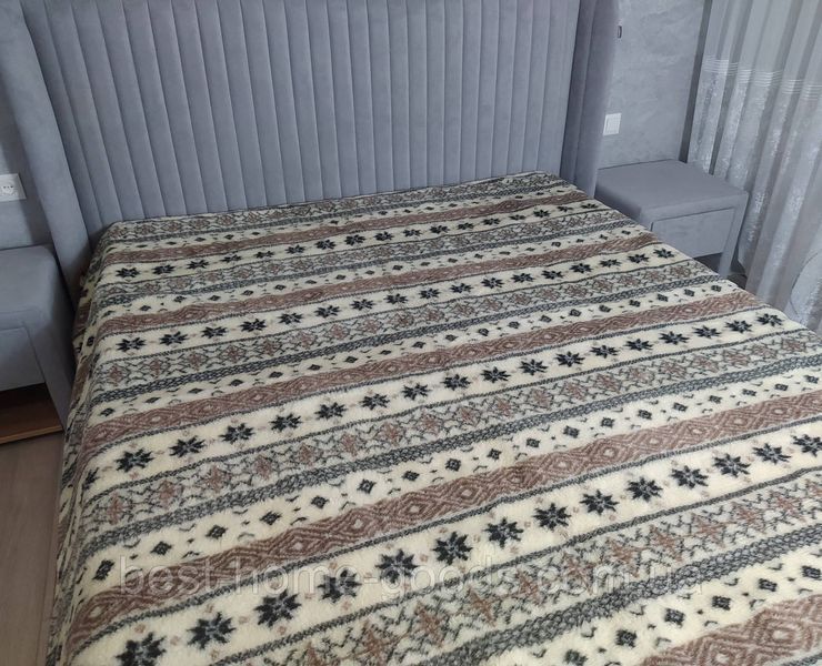 Ковдра з овечої вовни 150&times;200 см &mdash; тепла полуторна ковдра з гуцульським візерунком "зірочки", натуральна, екологічна, двостороння 2281 фото