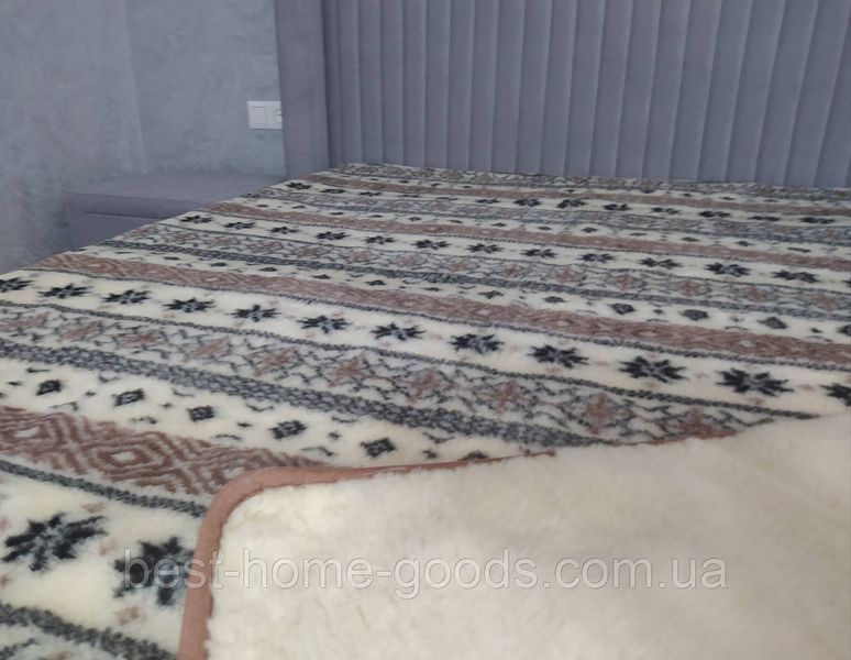 Ковдра з овечої вовни 150&times;200 см &mdash; тепла полуторна ковдра з гуцульським візерунком "зірочки", натуральна, екологічна, двостороння 2281 фото