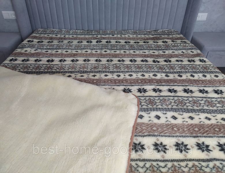 Ковдра з овечої вовни 150&times;200 см &mdash; тепла полуторна ковдра з гуцульським візерунком "зірочки", натуральна, екологічна, двостороння 2281 фото