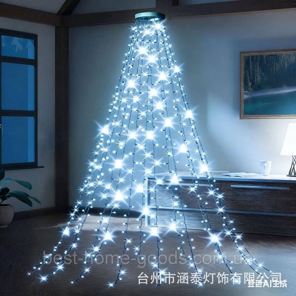 Світлодіодна гірлянда-ялинка 2 м 400 LED | холодне біле світло | 220 В, 8 режимів, кільцеве кріплення 3082 фото
