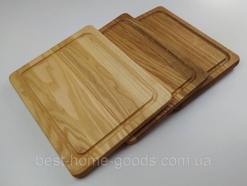 Дерев&rsquo;яна кухонна обробна дошка з дуба 29.5&times;19.5&times;2 см &ndash; прямокутна дошка для нарізання з канавкою, ручна робота, натуральне дерево 1333 фото