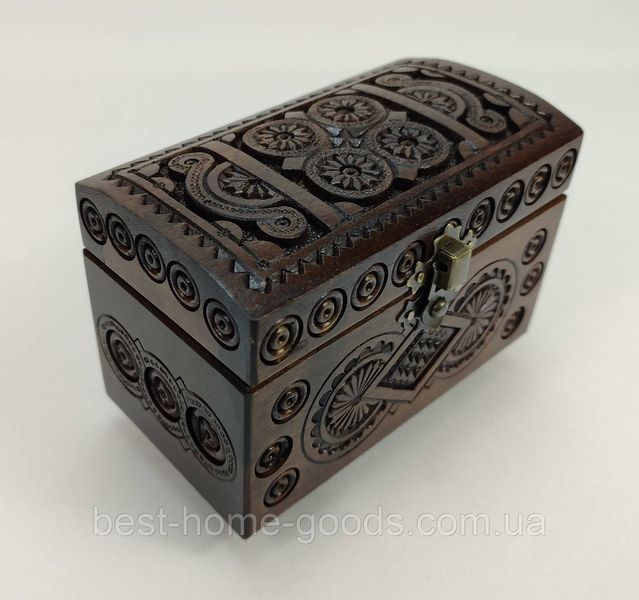 Різьблена дерев&rsquo;яна шкатулка з горіха | 13.5&times;7.6&times;10.5 см | Оксамитове дно | Унікальний подарунок ручної роботи 2283 фото